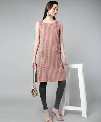 Anushil stylish and comfortable cotton kurti for women's and girls - allover printed roundneck sleeveless 1