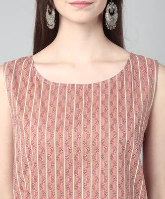 Anushil stylish and comfortable cotton kurti for women's and girls - allover printed roundneck sleeveless 2