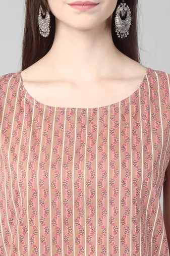 Anushil stylish and comfortable cotton kurti for women's and girls - allover printed roundneck sleeveless