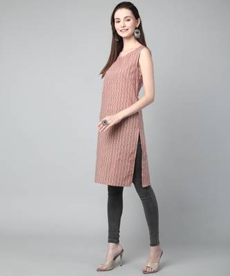 Anushil stylish and comfortable cotton kurti for women's and girls - allover printed roundneck sleeveless 3