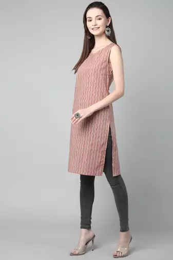 Anushil stylish and comfortable cotton kurti for women's and girls - allover printed roundneck sleeveless