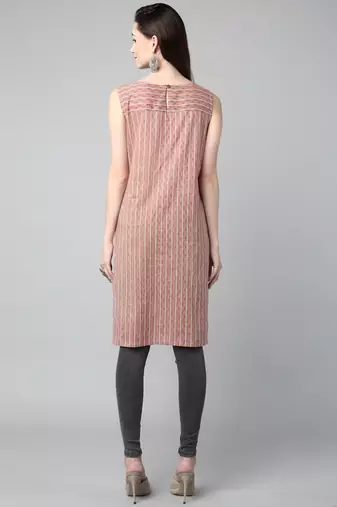 Anushil stylish and comfortable cotton kurti for women's and girls - allover printed roundneck sleeveless