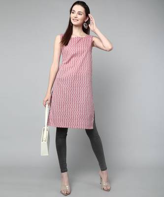 Anushil stylish and comfortable cotton kurti for women's and girls - allover printed roundneck sleeveless 1