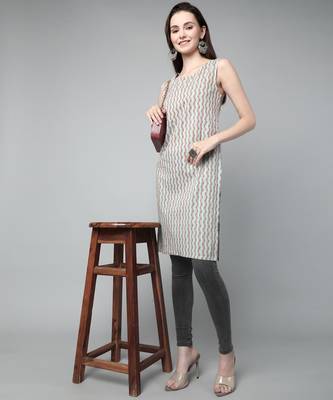 Anushil stylish and comfortable cotton kurti for women's and girls - allover printed roundneck sleeveless 1