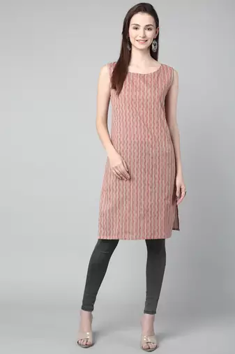 Anushil stylish and comfortable cotton kurti for women's and girls - allover printed roundneck sleeveless