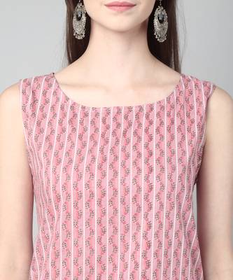 Anushil stylish and comfortable cotton kurti for women's and girls - allover printed roundneck sleeveless 2