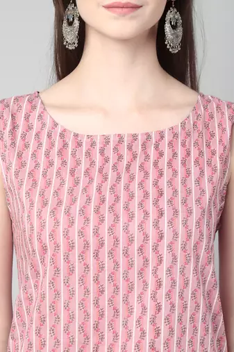 Anushil stylish and comfortable cotton kurti for women's and girls - allover printed roundneck sleeveless