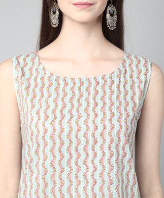 Anushil stylish and comfortable cotton kurti for women's and girls - allover printed roundneck sleeveless 2