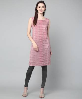 Anushil stylish and comfortable cotton kurti for women's and girls - allover printed roundneck sleeveless 3