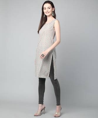 Anushil stylish and comfortable cotton kurti for women's and girls - allover printed roundneck sleeveless 3