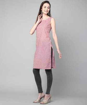 Anushil stylish and comfortable cotton kurti for women's and girls - allover printed roundneck sleeveless 4