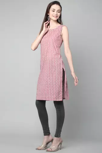 Anushil stylish and comfortable cotton kurti for women's and girls - allover printed roundneck sleeveless