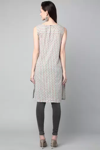 Anushil stylish and comfortable cotton kurti for women's and girls - allover printed roundneck sleeveless