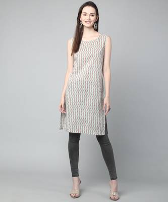 Anushil stylish and comfortable cotton kurti for women's and girls - allover printed roundneck sleeveless 5