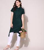 Anushil stylish checkered lurex cotton kurti for women's and girls - shirt collar long side