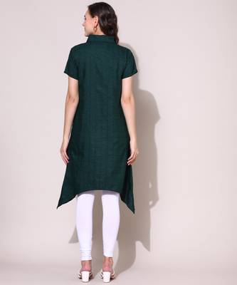 Anushil stylish checkered lurex cotton kurti for women's and girls - shirt collar long side 3