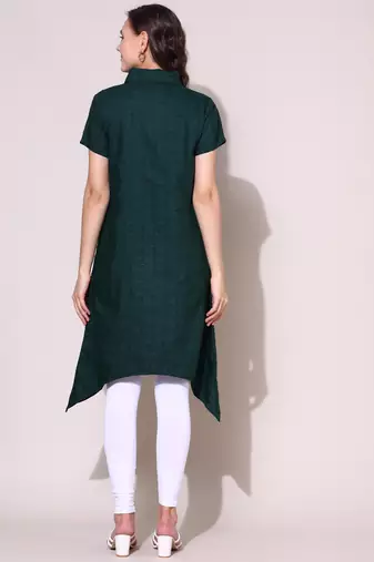 Anushil stylish checkered lurex cotton kurti for women's and girls - shirt collar long side