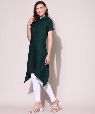 Anushil stylish checkered lurex cotton kurti for women's and girls - shirt collar long side 4