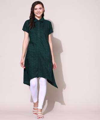 Anushil stylish checkered lurex cotton kurti for women's and girls - shirt collar long side 5