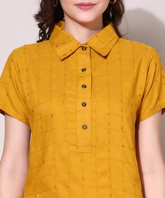 Anushil stylish checkered lurex cotton kurti for women's and girls - shirt collar long side 2