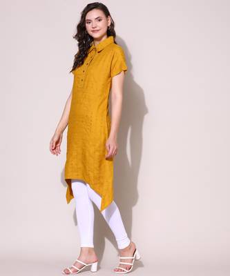 Anushil stylish checkered lurex cotton kurti for women's and girls - shirt collar long side 3
