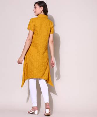 Anushil stylish checkered lurex cotton kurti for women's and girls - shirt collar long side 4