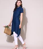 Anushil stylish checkered lurex cotton kurti for women's and girls - shirt collar long side