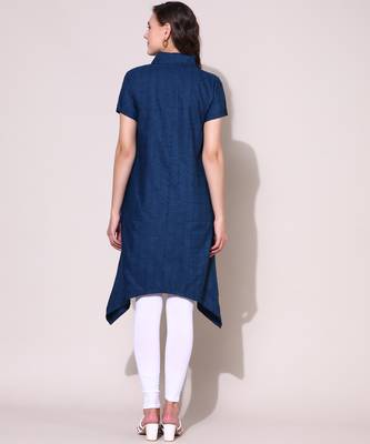 Anushil stylish checkered lurex cotton kurti for women's and girls - shirt collar long side 4