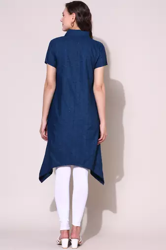 Anushil stylish checkered lurex cotton kurti for women's and girls - shirt collar long side