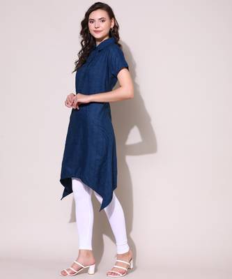 Anushil stylish checkered lurex cotton kurti for women's and girls - shirt collar long side 5