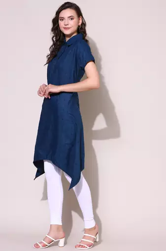 Anushil stylish checkered lurex cotton kurti for women's and girls - shirt collar long side