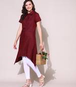 Anushil stylish checkered lurex cotton kurti for women's and girls - shirt collar long side