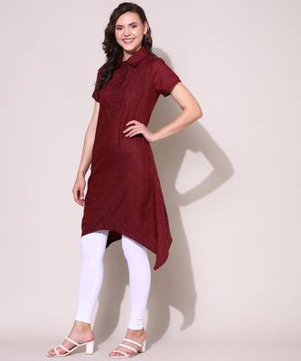 Anushil stylish checkered lurex cotton kurti for women's and girls - shirt collar long side 3