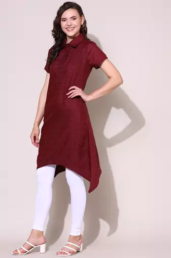 Anushil stylish checkered lurex cotton kurti for women's and girls - shirt collar long side