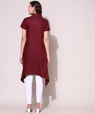 Anushil stylish checkered lurex cotton kurti for women's and girls - shirt collar long side 5