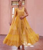 Figurative Yellow Beautifully Crafted with Thread, zari, and Sequins Embroidered Georgette designer salwar kameez