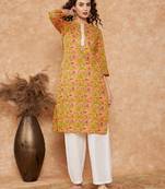 MUSTARD GREEN LACE GOTA WORK STRAIGHT KURTA