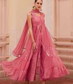 Gorgeous Gajri Pink Beautifully Crafted with Thread and Sequins Embroidered Georgette salwar kameez online shopping