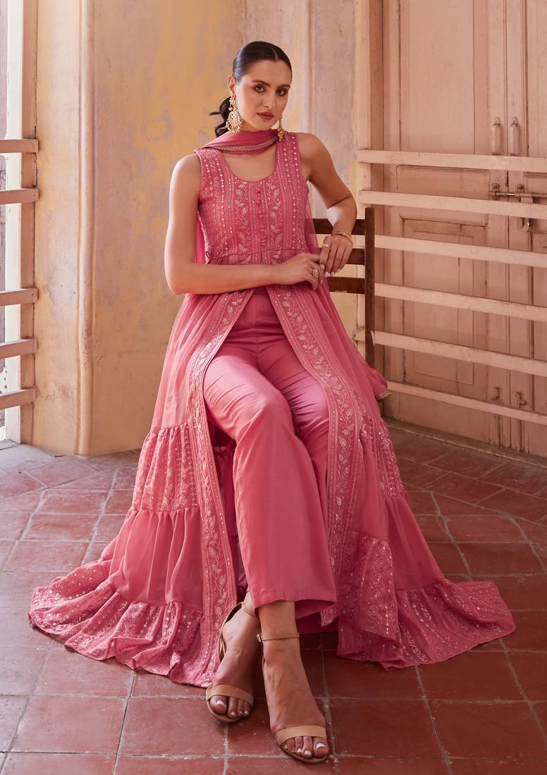 Gorgeous Gajri Pink Beautifully Crafted with Thread and Sequins Embroidered Georgette salwar kameez online shopping