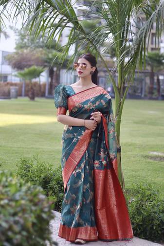 Beautiful Green Jacquard Saree