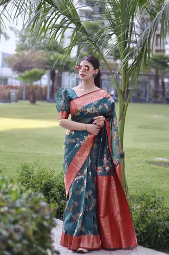 Beautiful Green Jacquard Saree