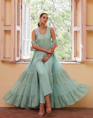 Fascinating Firozi Beautifully Crafted with Embroidered traditional Indian clothing with Western styles 1