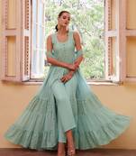 Fascinating Firozi Beautifully Crafted with Embroidered traditional Indian clothing with Western styles