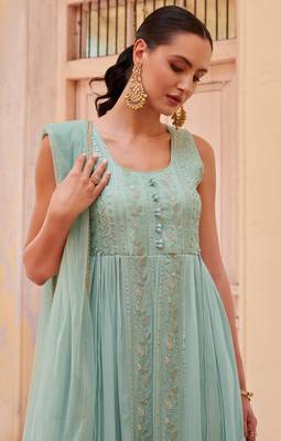 Fascinating Firozi Beautifully Crafted with Embroidered traditional Indian clothing with Western styles 3