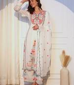 Georgette Scalloped and  Embroidered White Kurta with Palazzo