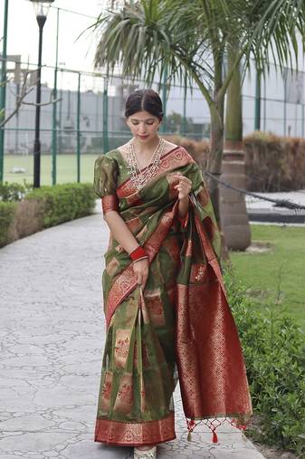 Beautiful Mehendi Jacquard Saree