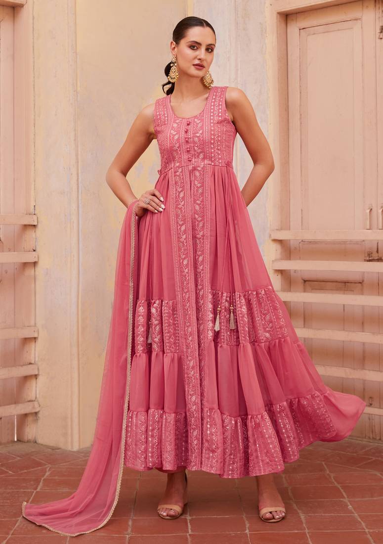 Gorgeous Gajri Pink Beautifully Crafted with Thread and Sequins Embroidered Georgette salwar kameez online shopping