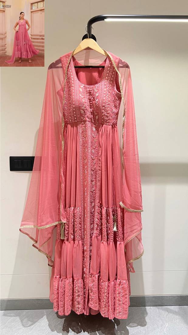 Gorgeous Gajri Pink Beautifully Crafted with Thread and Sequins Embroidered Georgette salwar kameez online shopping
