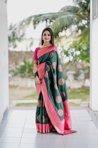 Beautiful Green Banarasi Silk Saree