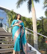 Beautiful Firozi Banarasi Silk Saree